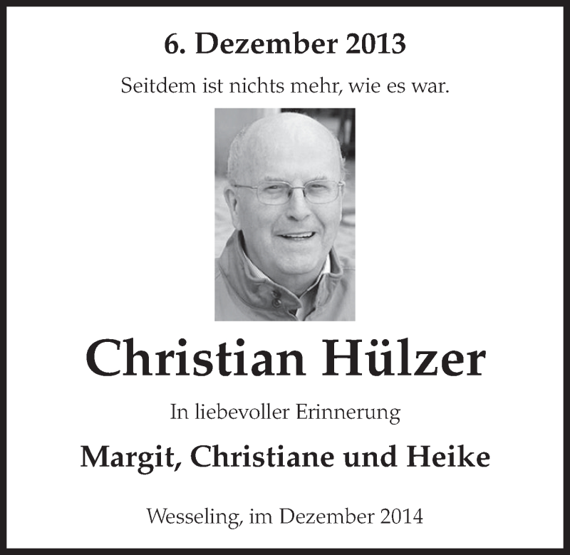  Traueranzeige für Christian Hlzer vom 10.12.2014 aus  Schlossbote/Werbekurier 