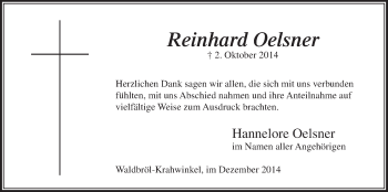 Anzeige von Reinhard Oelsner von  Lokalanzeiger 