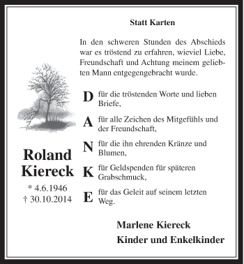 Anzeige von Roland Kiereck von  Schaufenster/Blickpunkt 