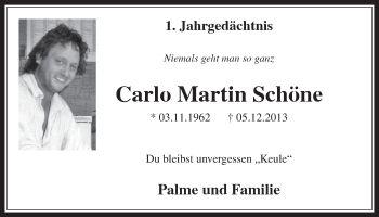 Anzeige von Carlo Martin Schöne von  Wochenende 