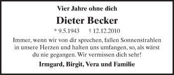 Anzeige von Dieter Becker von  Schlossbote/Werbekurier 