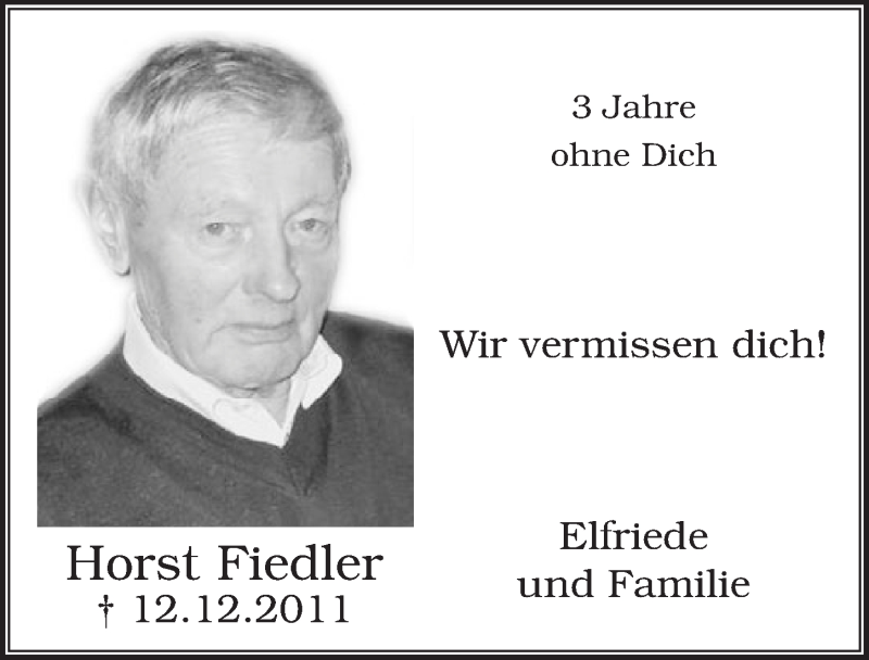  Traueranzeige für Horst Fiedler vom 10.12.2014 aus  Extra Blatt 