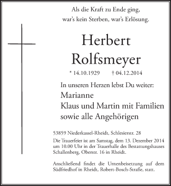Anzeige von Herbert Rolfsmeyer von  Extra Blatt 