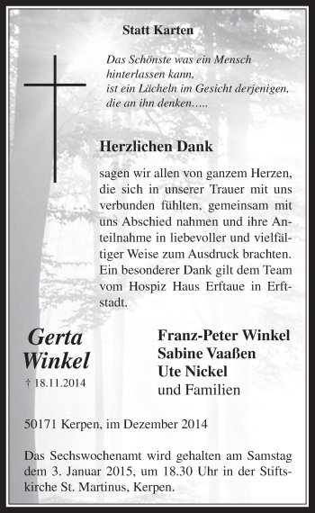 Anzeige von Gerta Winkel von  Werbepost 