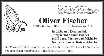 Anzeige von Oliver Fischer von  Bergisches Handelsblatt 