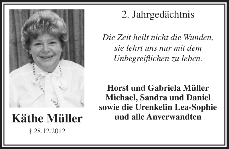  Traueranzeige für Käthe Müller vom 23.12.2014 aus  Bergisches Handelsblatt 