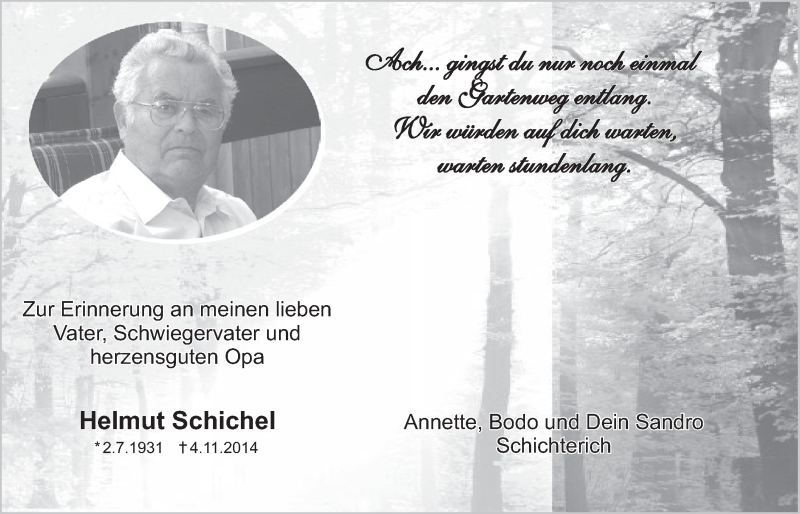  Traueranzeige für Helmut Schichel vom 17.12.2014 aus  Werbepost 