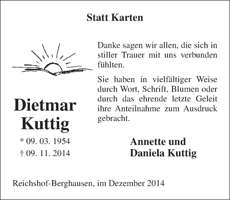  Traueranzeige für Dietmar Kuttig vom 17.12.2014 aus  Anzeigen Echo 