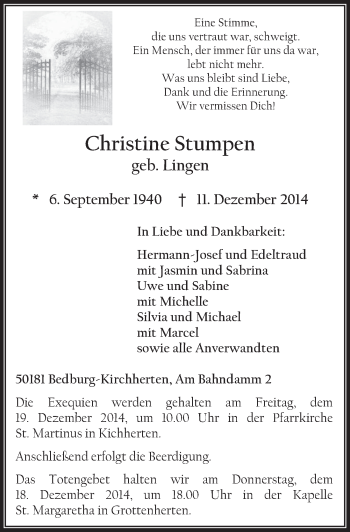 Anzeige von Christine Stumpen von  Werbepost 