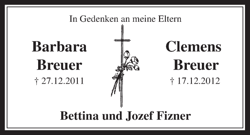  Traueranzeige für Clemens Breuer vom 17.12.2014 aus  Wochenende 