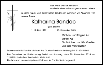 Anzeige von Katharina Bandac von  Anzeigen Echo 