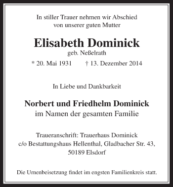 Anzeige von Elisabeth Dominick von  Werbepost 
