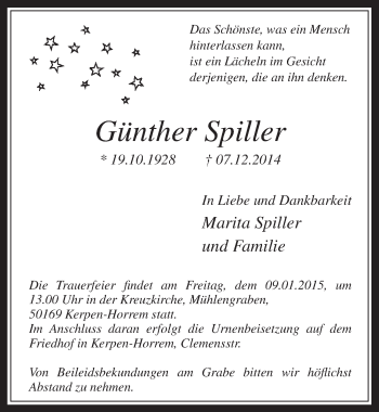 Anzeige von Günther Spiller von  Werbepost 