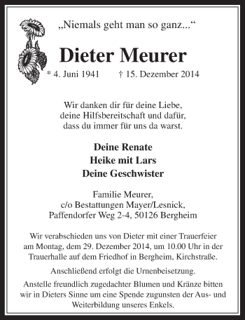 Anzeige von Dieter Meurer von  Werbepost 