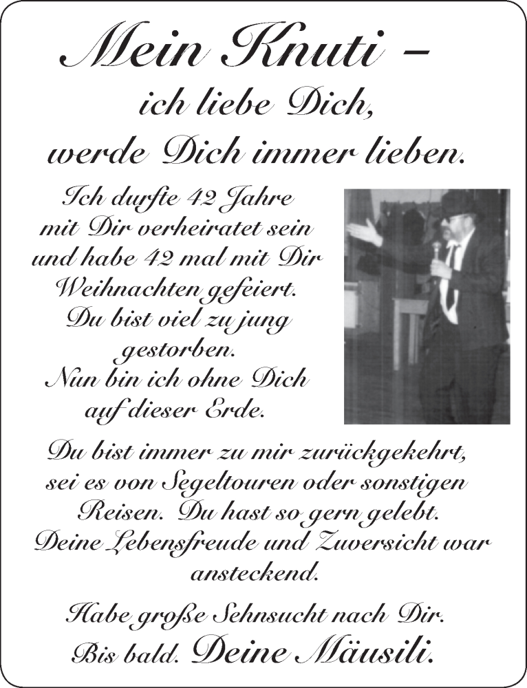  Traueranzeige für Knut  vom 23.12.2014 aus  Anzeigen Echo 