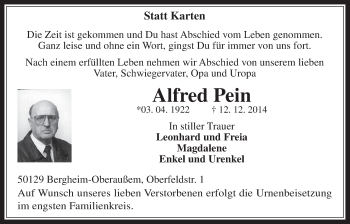 Anzeige von Alfred Pein von  Werbepost 