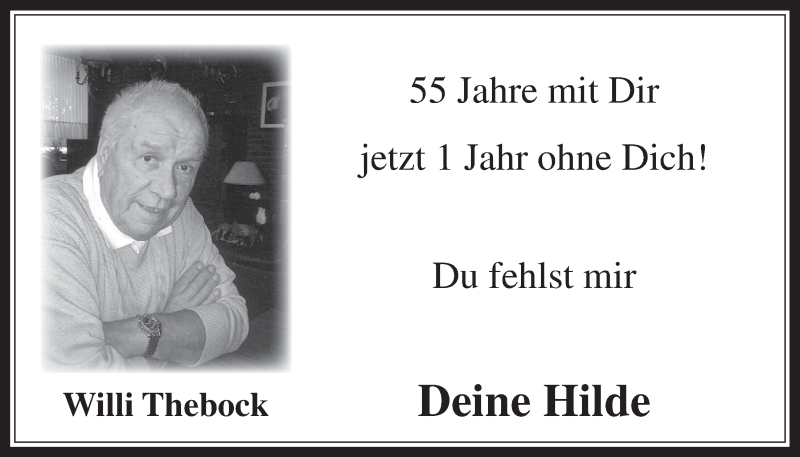  Traueranzeige für Willi Thebock vom 03.01.2015 aus  Sonntags-Post 