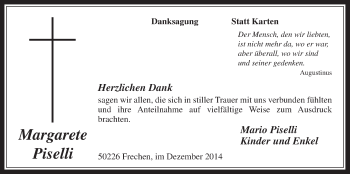 Anzeige von Margarete Piselli von  Wochenende 