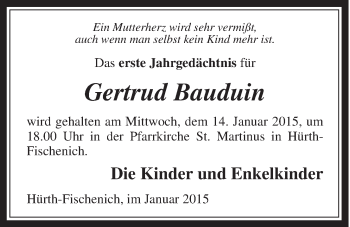 Anzeige von Gertrud Bauduin von  Wochenende  Schlossbote/Werbekurier 