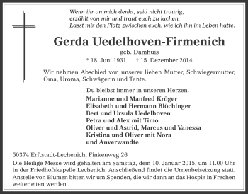 Anzeige von Gerda Uedelhoven-Firmenich von  Werbepost 