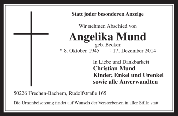 Anzeige von Angelika Mund von  Wochenende 