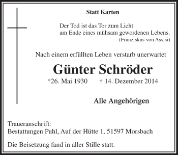 Anzeige von Günter Schröder von  Lokalanzeiger 