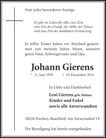 Anzeige von Johann Gierens von  Sonntags-Post 