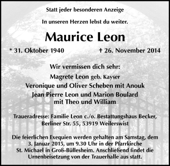 Anzeige von Maurice Leon von  Blickpunkt Euskirchen 