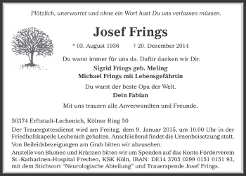 Anzeige von Josef Frings von  Werbepost 