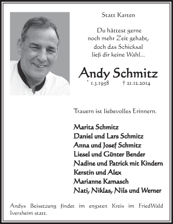 Anzeige von Andy Schmitz von  Schlossbote/Werbekurier 