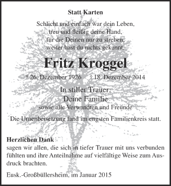 Anzeige von Fritz Kroggel von  Blickpunkt Euskirchen 
