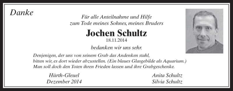  Traueranzeige für Jochen Schultz vom 07.01.2015 aus  Wochenende 