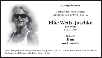 Anzeige von Elfte Weitz-Joschko von  Sonntags-Post 