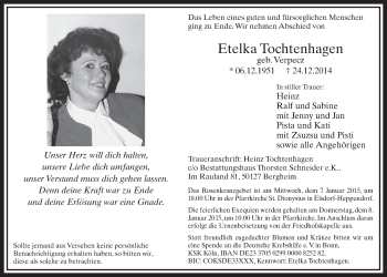 Anzeige von Etelka Tochtenhagen von  Sonntags-Post 