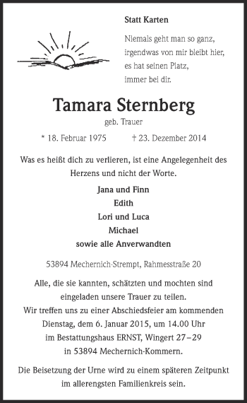 Anzeige von Tamara Sternberg von  Blickpunkt Euskirchen 