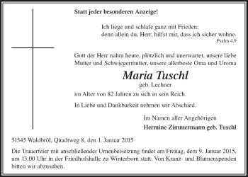 Anzeige von Maria Tuschl von  Lokalanzeiger 