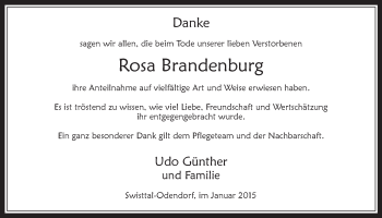 Anzeige von Rosa Brandenburg von  Schaufenster/Blickpunkt 
