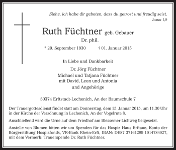 Anzeige von Ruth Füchtner von  Werbepost 