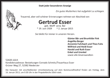 Anzeige von Gertrud Esser von  Werbepost 