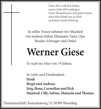 Anzeige von Werner Giese von  Schlossbote/Werbekurier 
