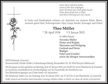Anzeige von Theo Müller von  Sonntags-Post 