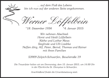 Anzeige von Werner Löffelbein von  Blickpunkt Euskirchen 