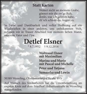 Anzeige von Detlef Elsner von  Schlossbote/Werbekurier 