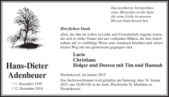 Anzeige von Hans-Dieter Adenheuer von  Extra Blatt 