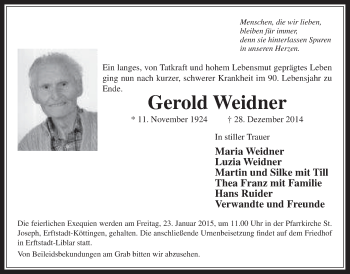 Anzeige von Gerold Weidner von  Werbepost 