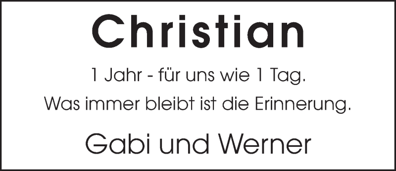  Traueranzeige für Christian Broich vom 14.01.2015 aus  Schlossbote/Werbekurier 