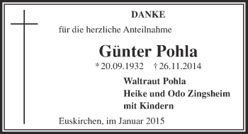 Anzeige von Günter Pohla von  Blickpunkt Euskirchen 