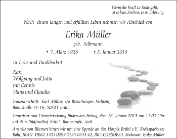 Anzeige von Erika Müller von  Schlossbote/Werbekurier 