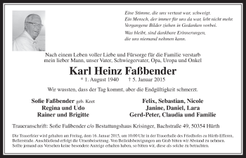 Anzeige von Karl Heinz Faßbender von  Wochenende 