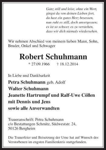 Anzeige von Robert Schuhmann von  Werbepost 
